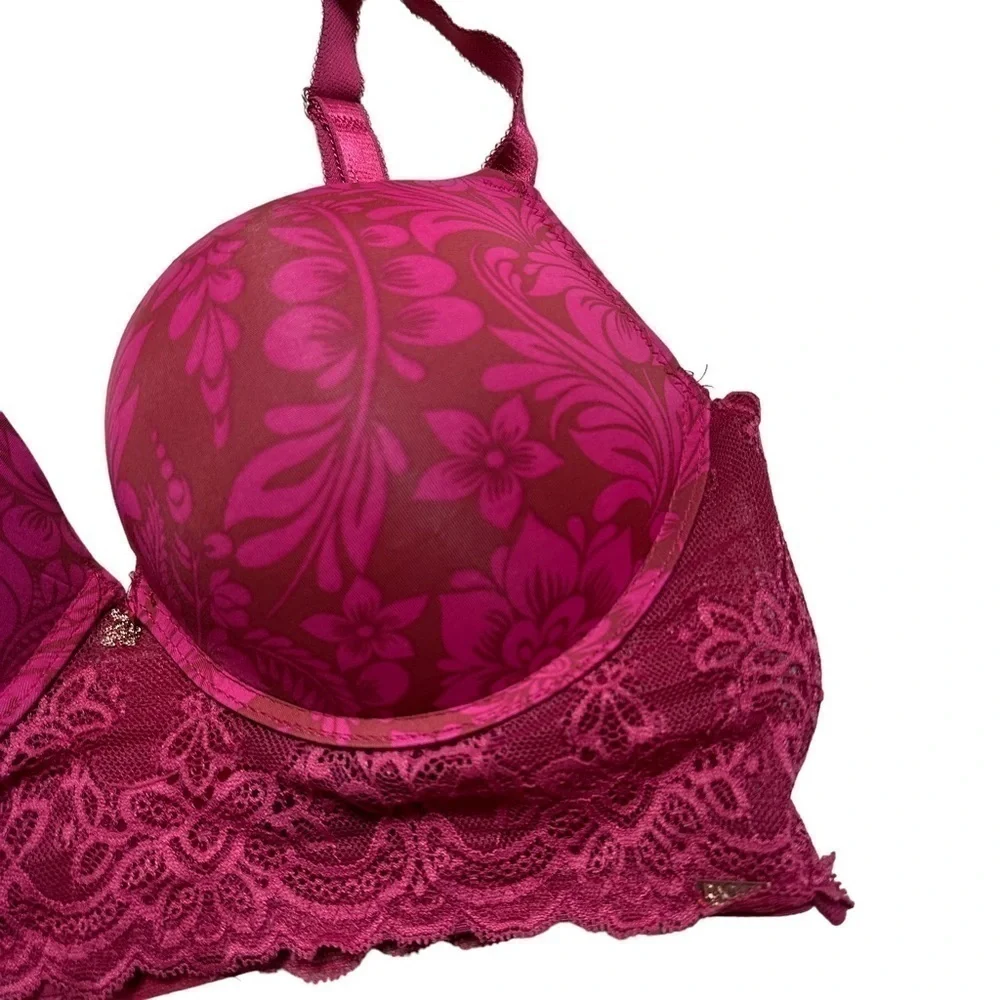 Rachel Roy Magenta Floral Print 5 Hook Push Up Bra 38D